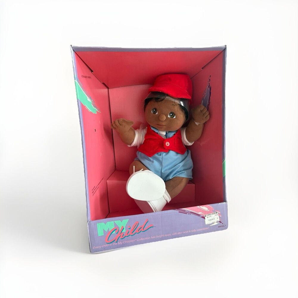 Vintage 1985 Mattel MY CHILD African American Black Boy Plush Doll NEW in Box